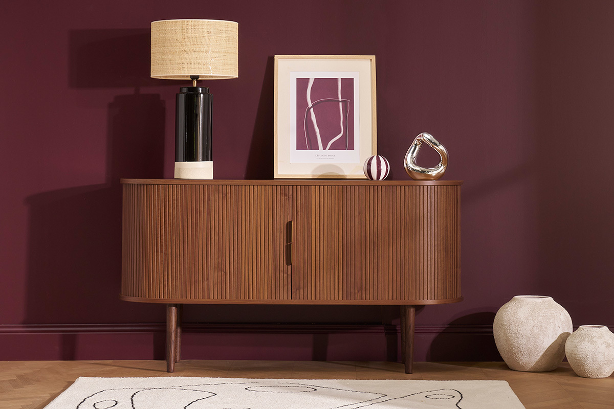 Credenza vintage in legno scuro noce 2 ante scorrevoli L138 cm EPIC