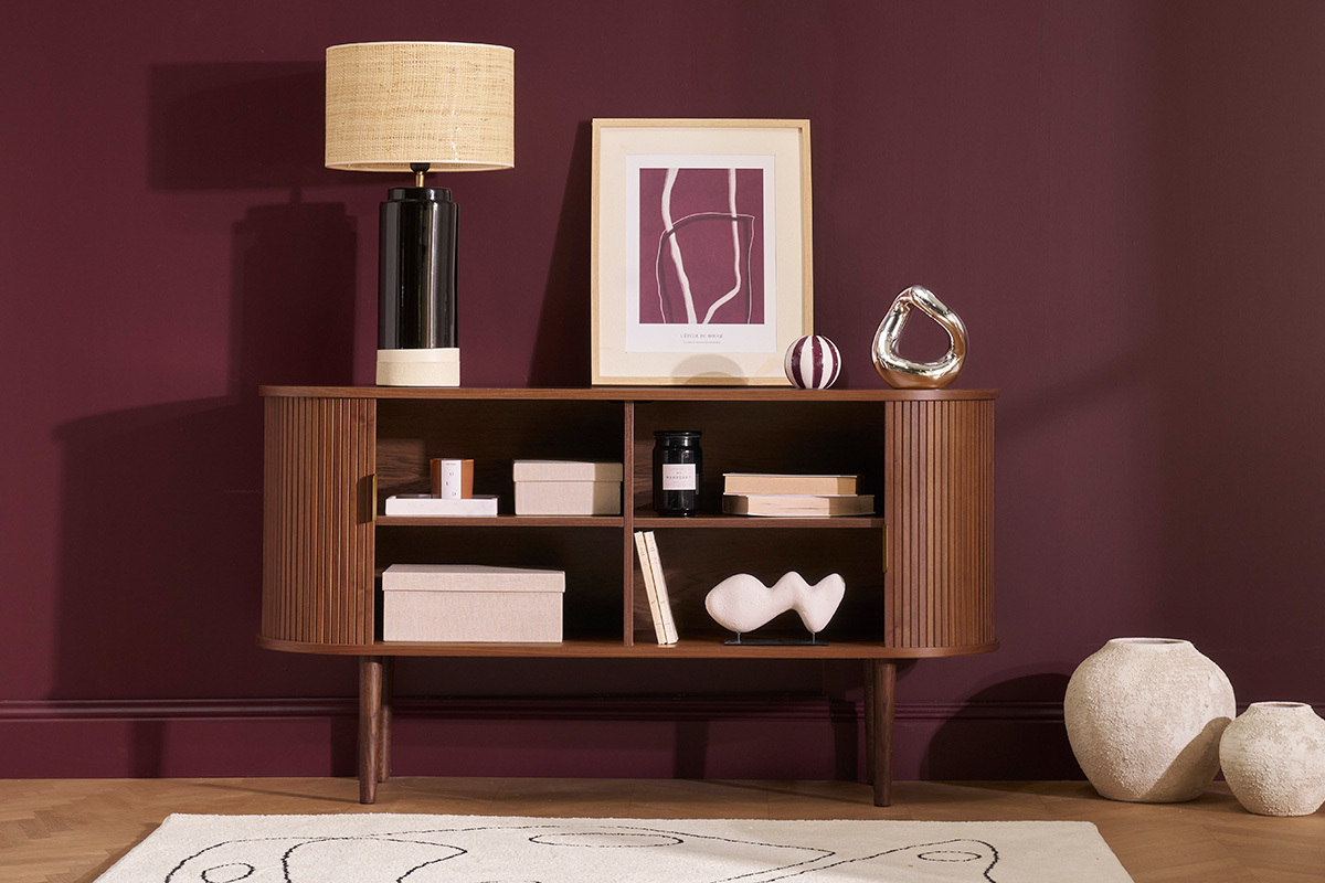 Credenza vintage in legno scuro noce 2 ante scorrevoli L138 cm EPIC