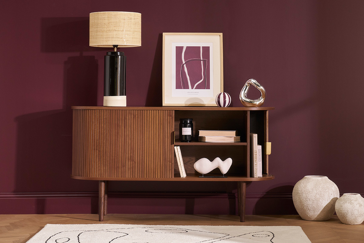 Credenza vintage in legno scuro noce 2 ante scorrevoli L138 cm EPIC