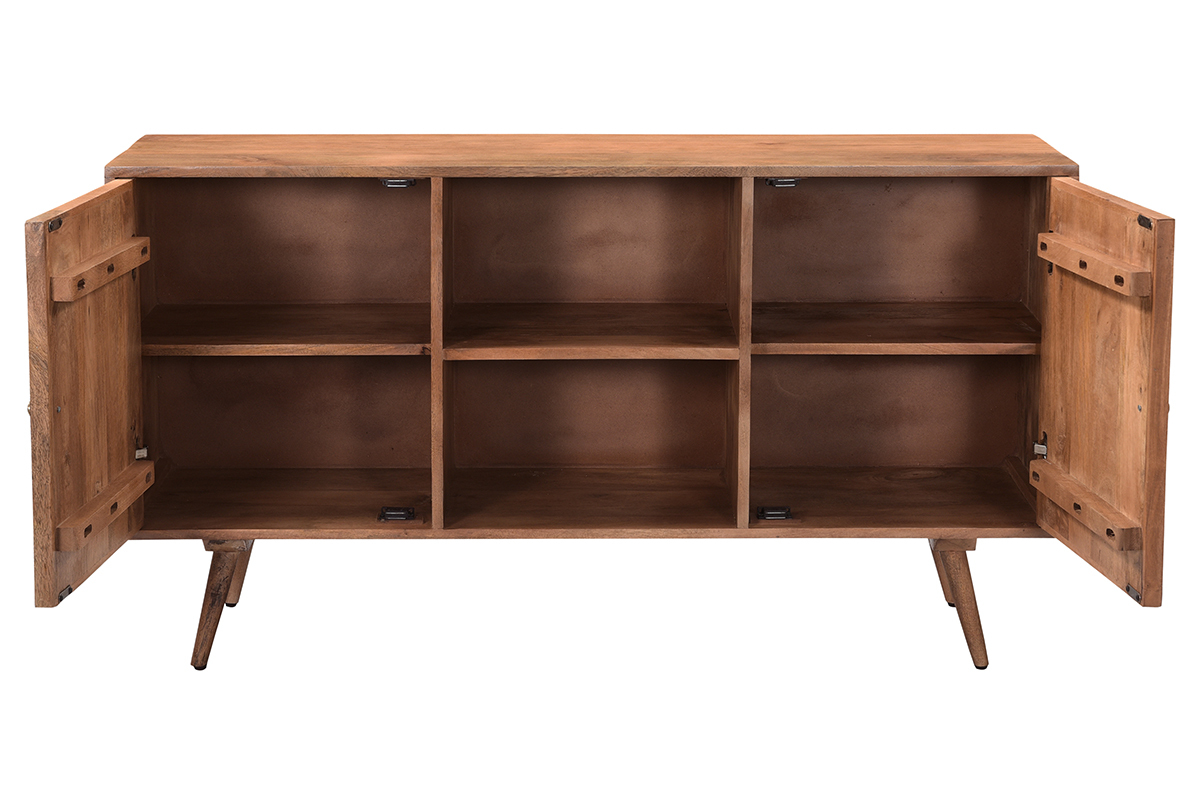 Credenza vintage in massello di mango con ante intagliate motivo punta di diamante L140 cm HIRA