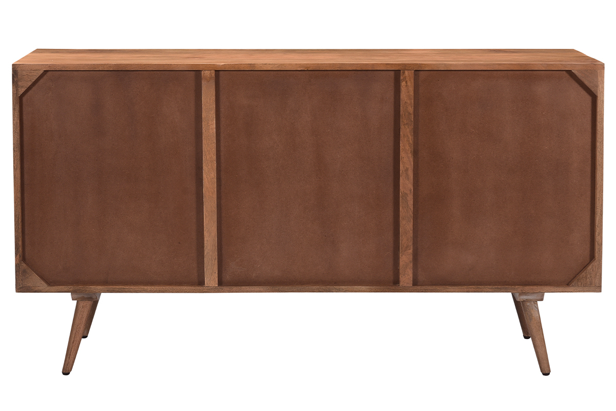 Credenza vintage in massello di mango con ante intagliate motivo punta di diamante L140 cm HIRA