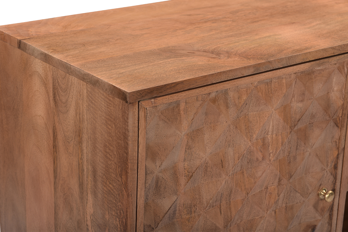 Credenza vintage in massello di mango con ante intagliate motivo punta di diamante L140 cm HIRA