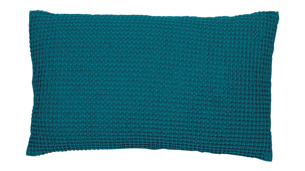 Cuscino in cotone lavato color blu topazio 30 x 50 cm YAM