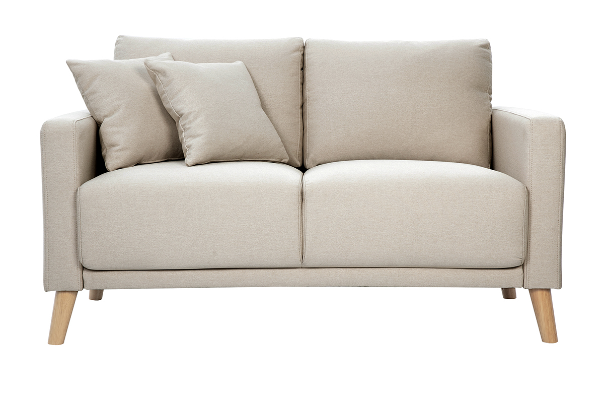 Divano 2 posti in tessuto beige e legno chiaro MUNIK