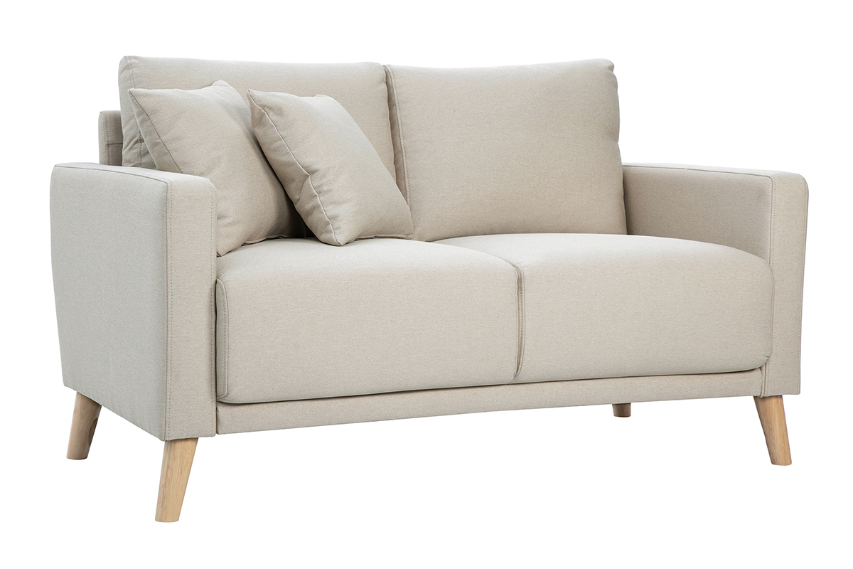 Divano 2 posti in tessuto beige e legno chiaro MUNIK
