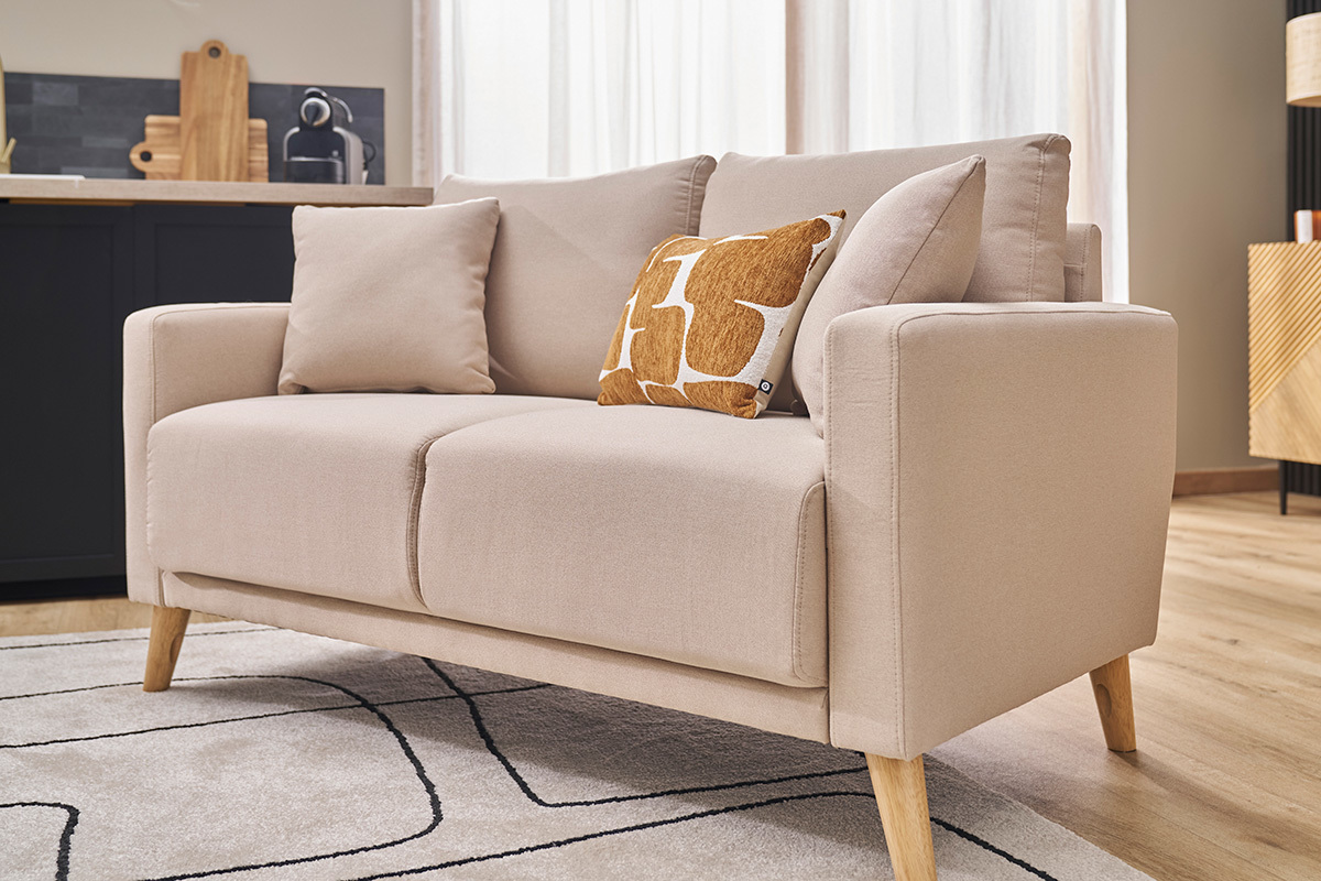 Divano 2 posti in tessuto beige e legno chiaro MUNIK