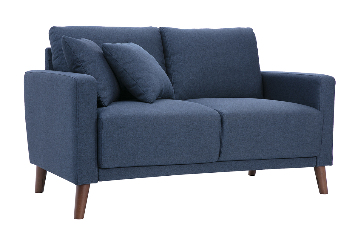 Divano 2 posti in tessuto blu scuro e legno scuro MUNIK