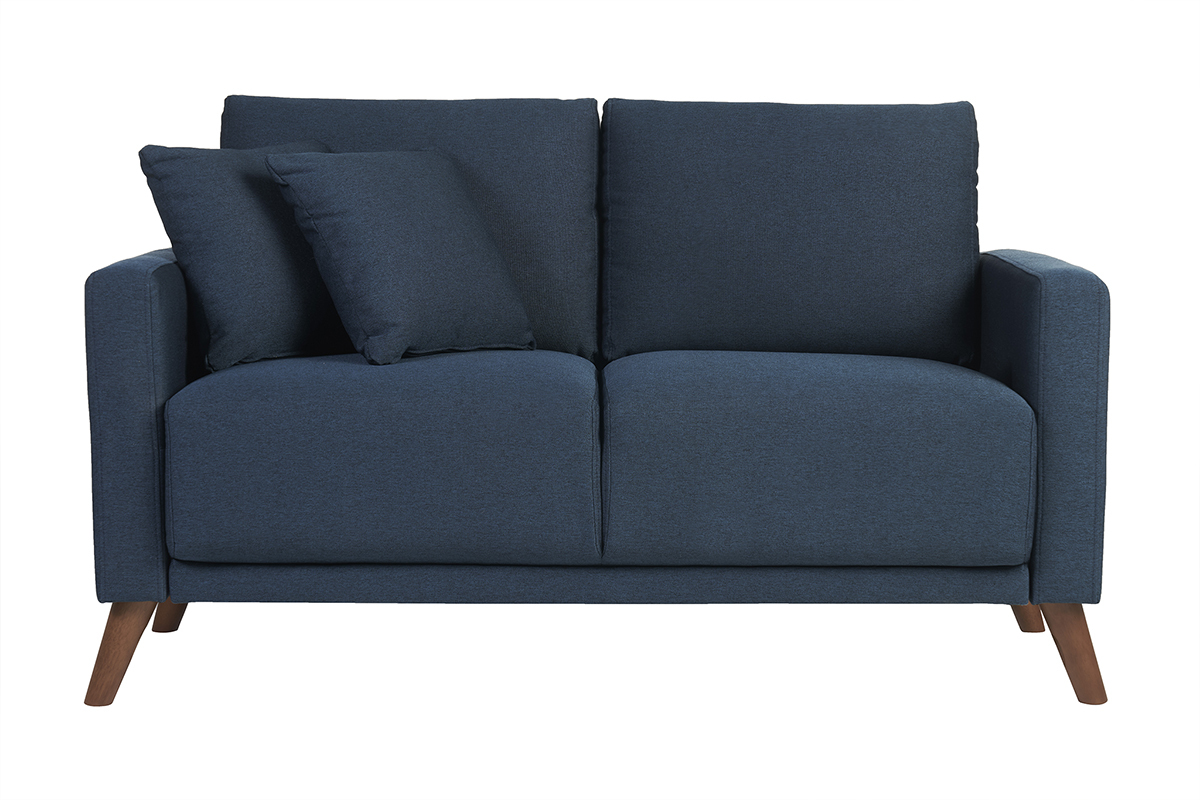 Divano 2 posti in tessuto blu scuro e legno scuro MUNIK