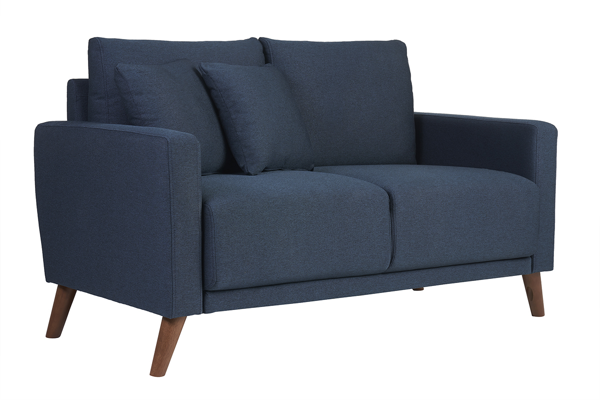 Divano 2 posti in tessuto blu scuro e legno scuro MUNIK