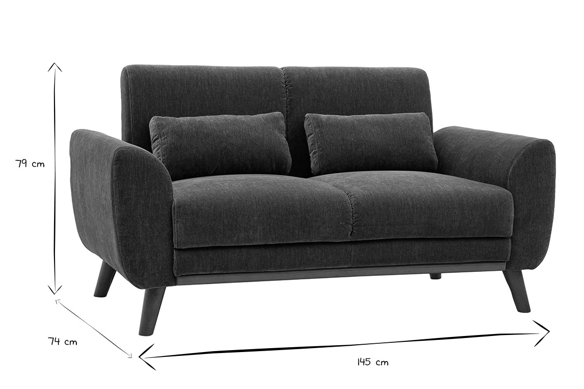 Dimensioni del divano a 2 posti EKTOR in bianco e nero: 145 cm x 74 cm x 79 cm.