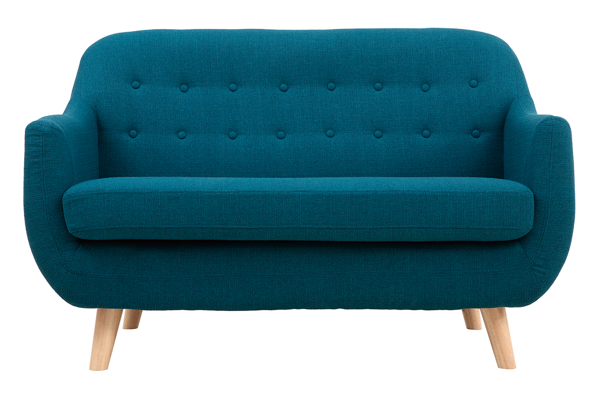 Divano 2 posti scandinavo sfoderabile blu anatra e legno YNOK