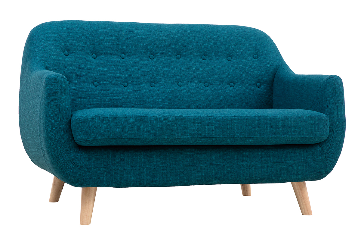 Divano 2 posti scandinavo sfoderabile blu anatra e legno YNOK