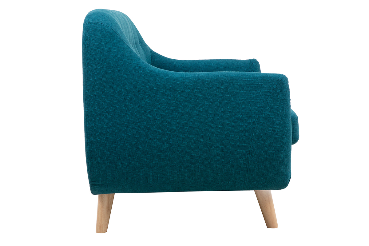Divano 2 posti scandinavo sfoderabile blu anatra e legno YNOK