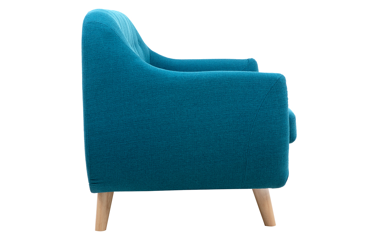 Divano 2 posti scandinavo sfoderabile blu anatra e legno YNOK