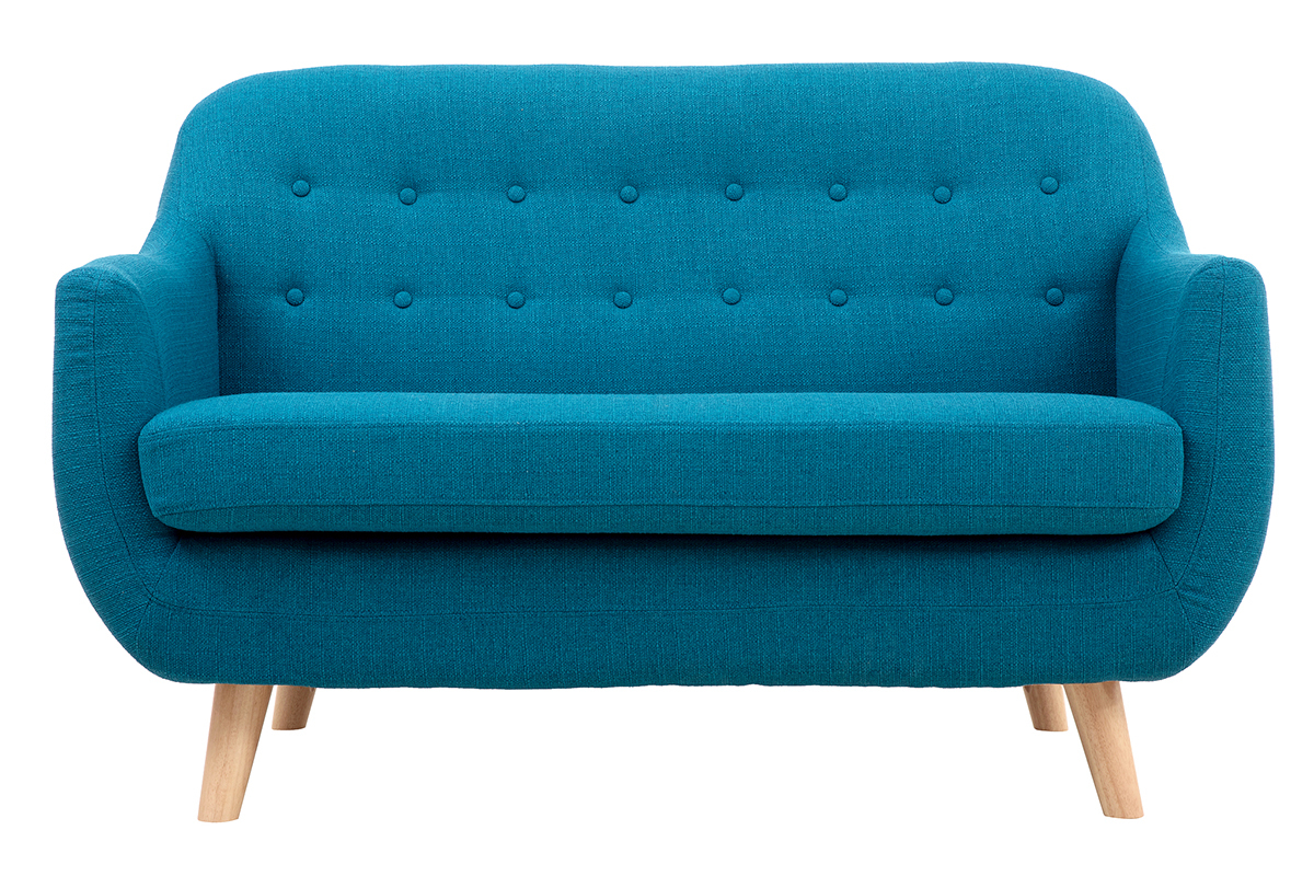 Divano 2 posti scandinavo sfoderabile blu anatra e legno YNOK