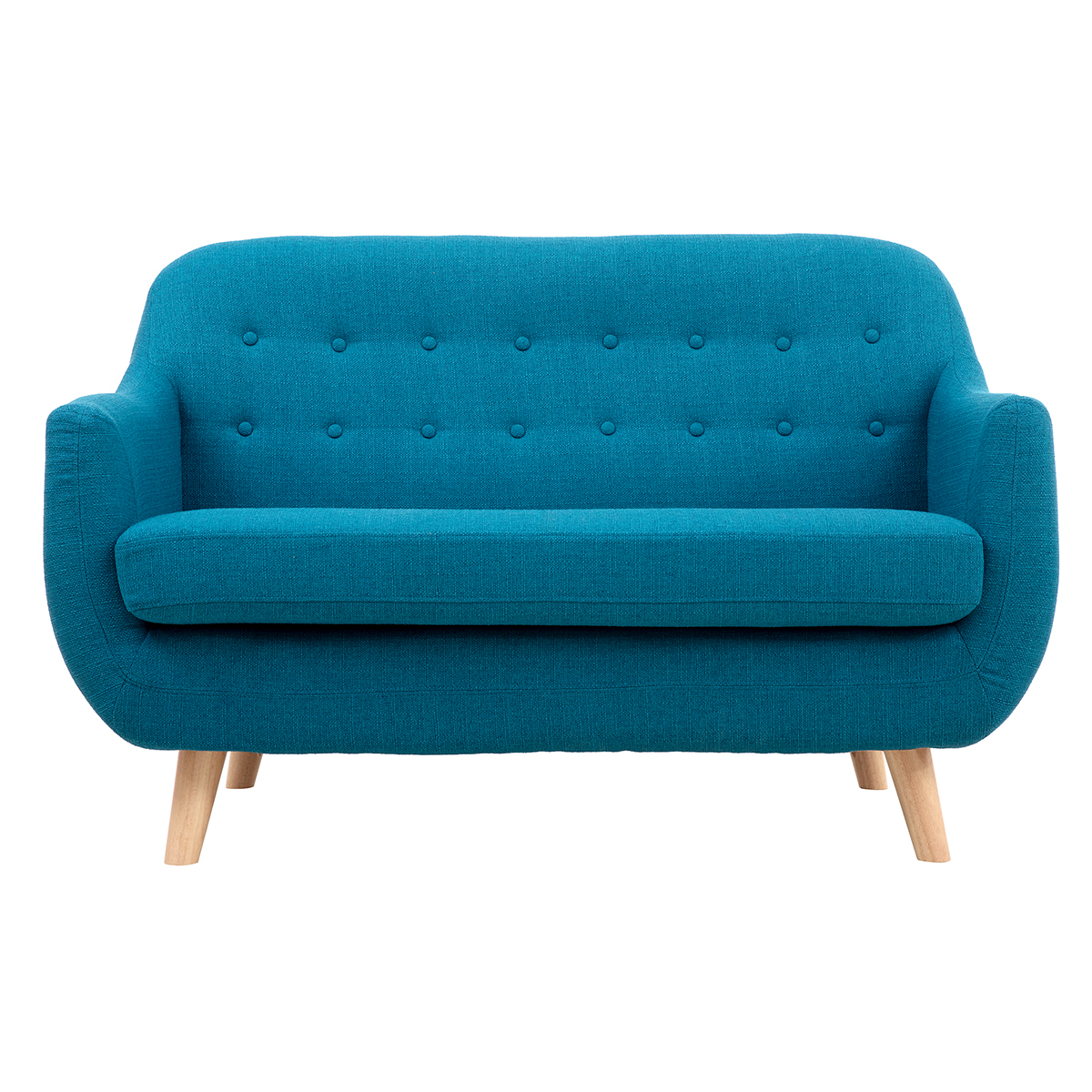 Divano 2 posti scandinavo sfoderabile blu anatra e legno YNOK