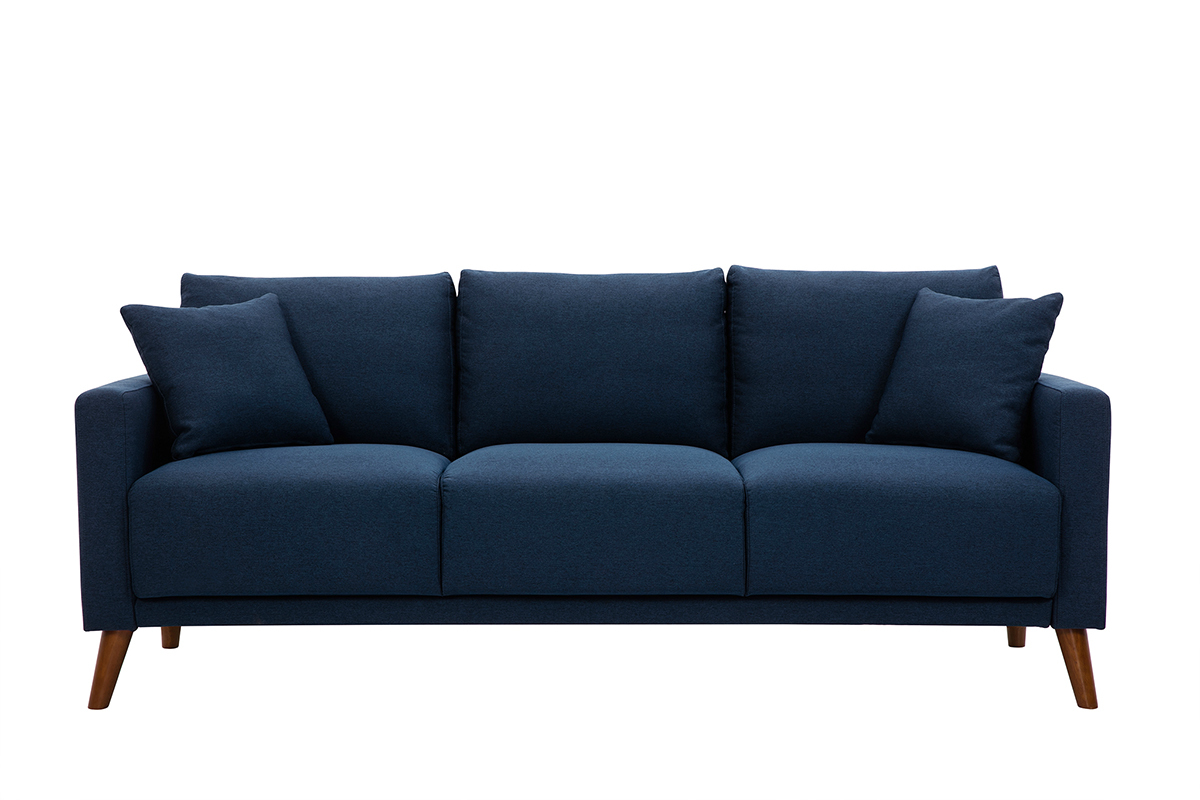 Divano 3-4 posti in tessuto blu scuro e legno scuro MUNIK