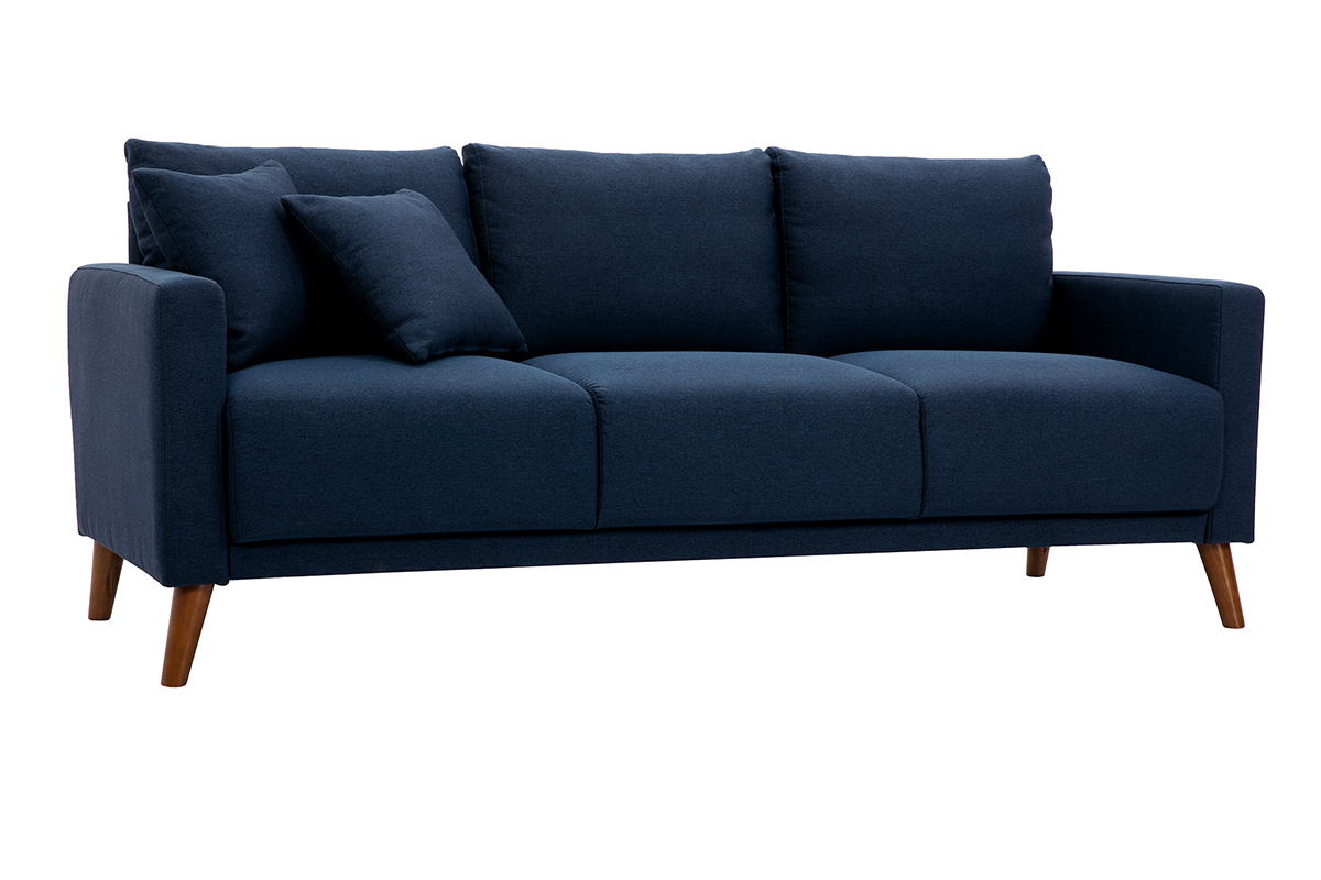 Divano 3-4 posti in tessuto blu scuro e legno scuro MUNIK