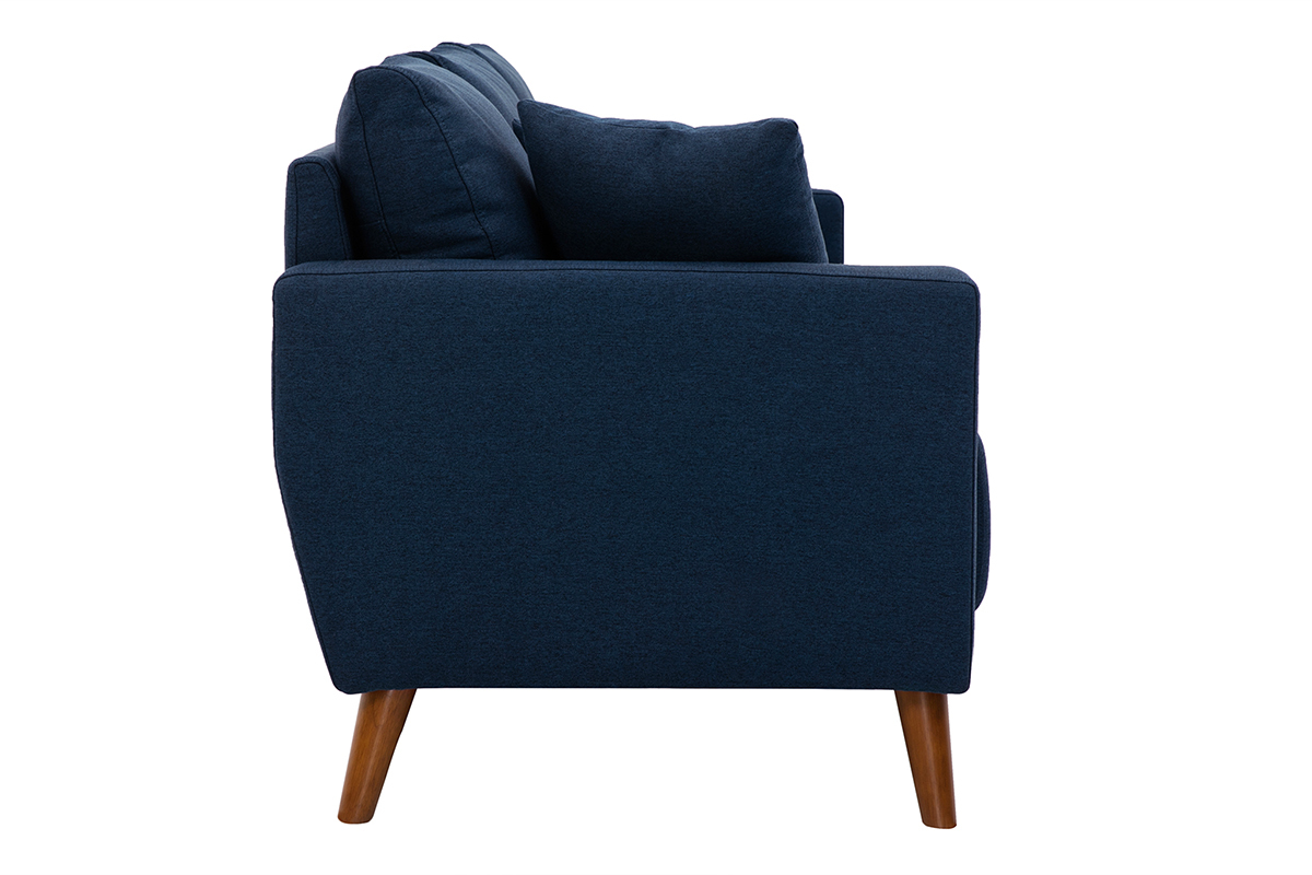 Divano 3-4 posti in tessuto blu scuro e legno scuro MUNIK