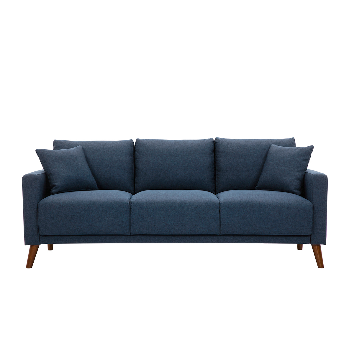 Divano 3-4 posti in tessuto blu scuro e legno scuro MUNIK