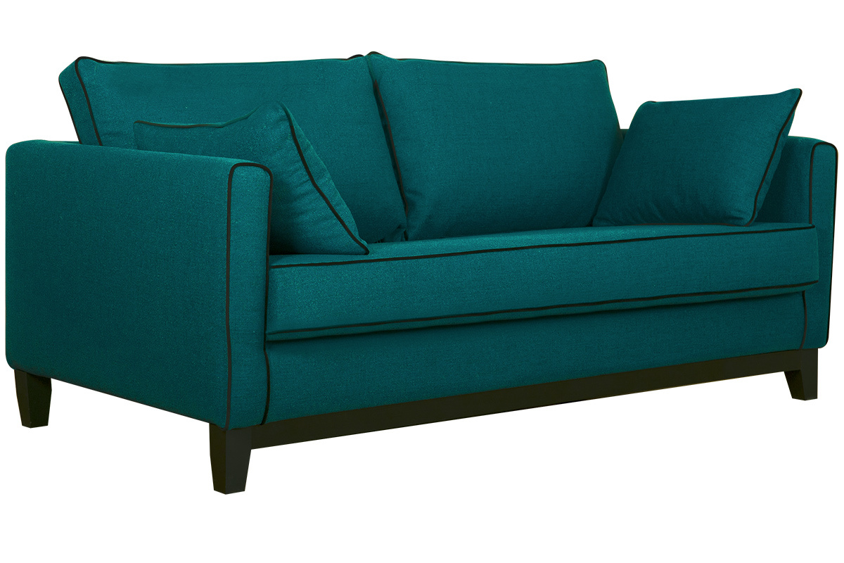 Divano 3 posti design blu pavone e velluto nero HARRISON