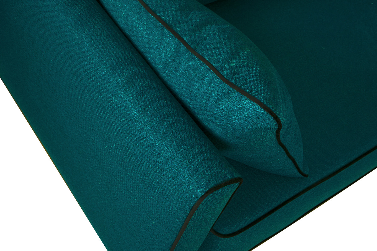 Divano 3 posti design blu pavone e velluto nero HARRISON