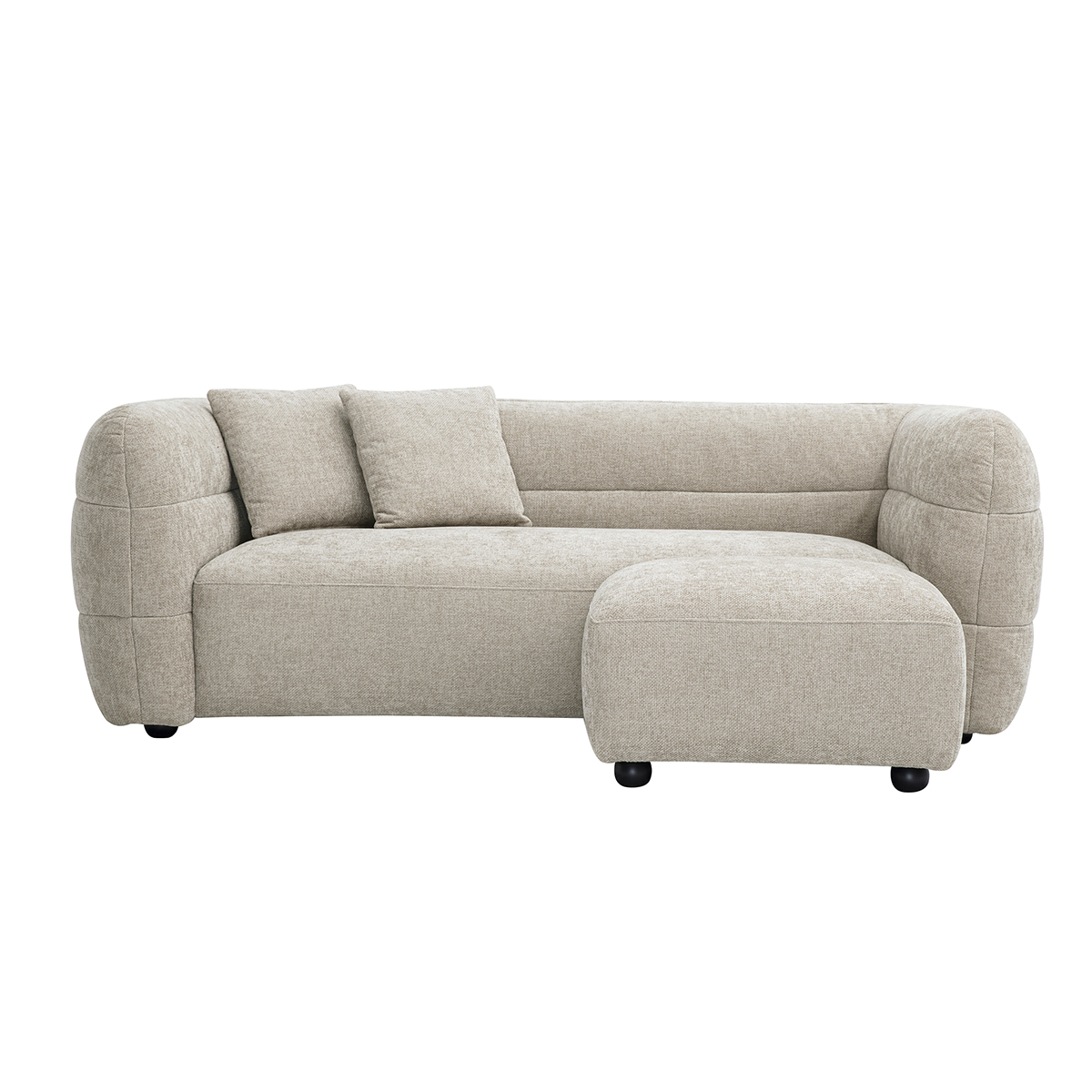 Divano 3 posti e poggiapiedi in tessuto effetto velluto testurato beige JOYA