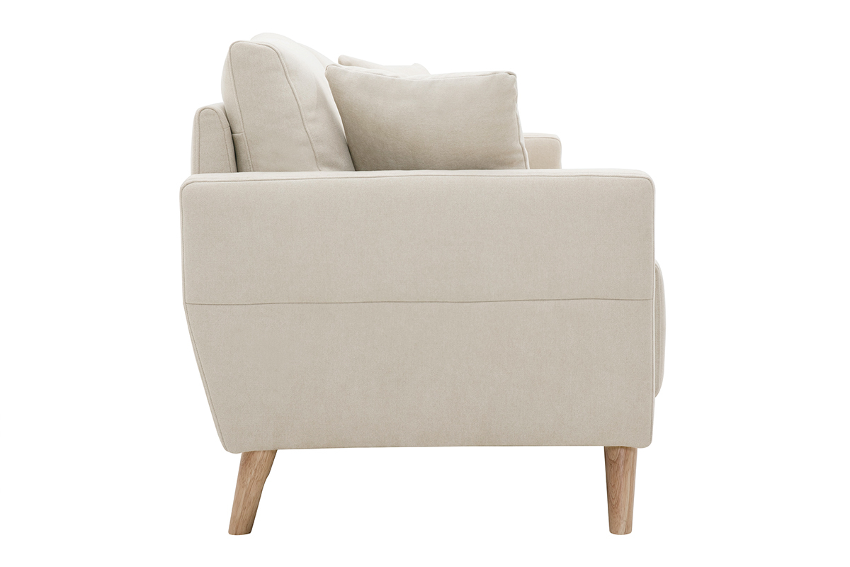 Divano 3 posti in tessuto beige e base legno chiaro MUNIK