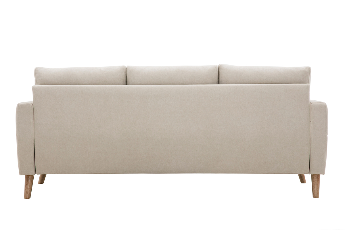 Divano 3 posti in tessuto beige e base legno chiaro MUNIK