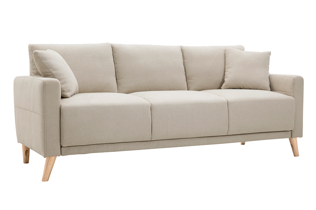 Divano 3 posti in tessuto beige e base legno chiaro MUNIK
