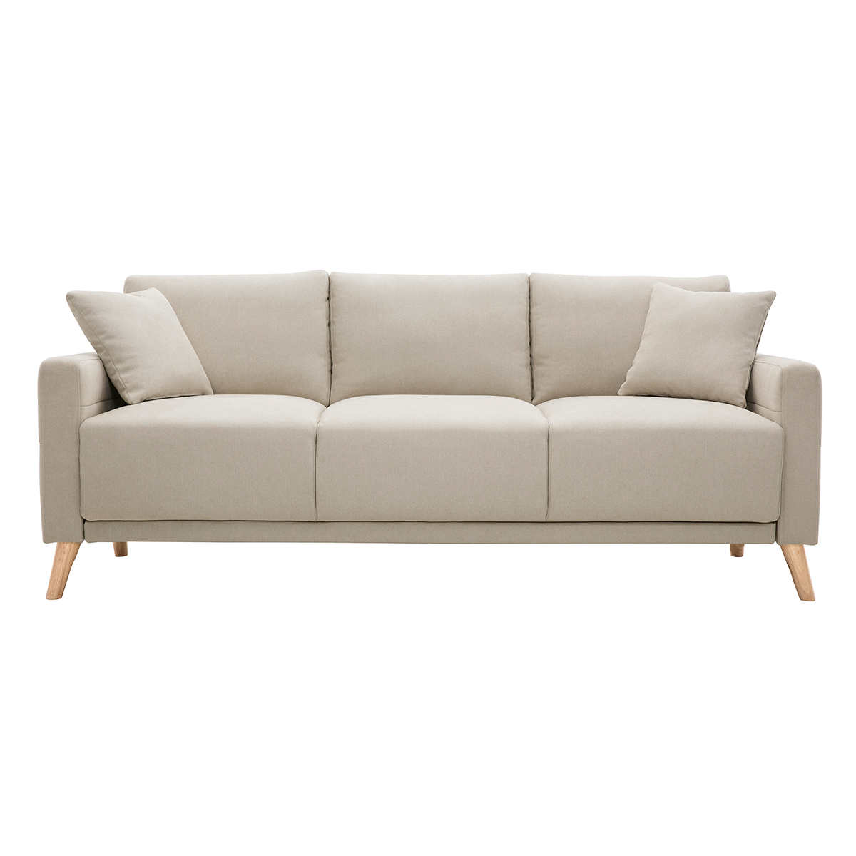 Divano 3 posti in tessuto beige e base legno chiaro MUNIK