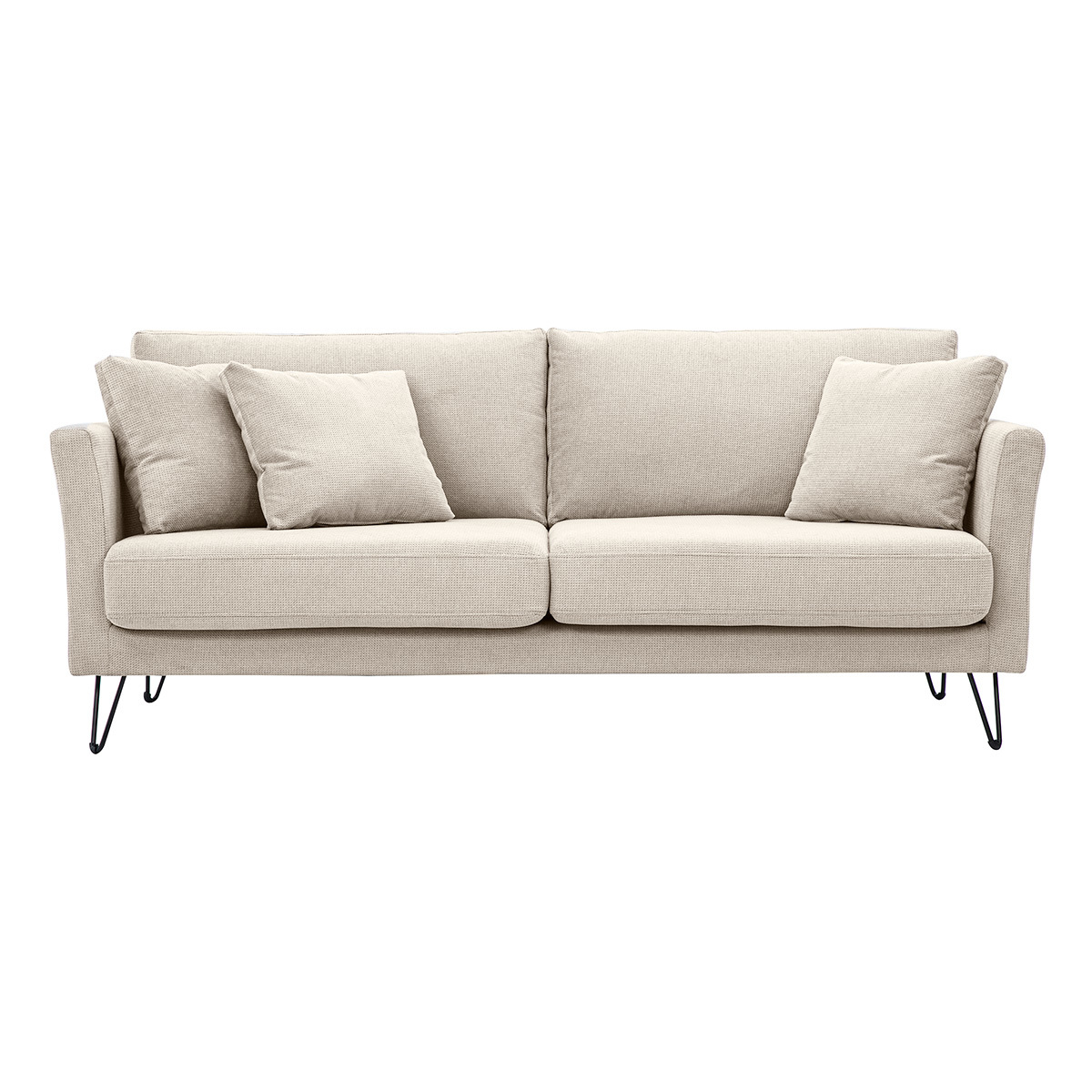 Divano 3 posti in tessuto ciniglia beige e metallo OSLO