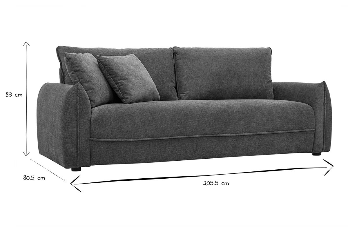 Dimensioni del divano a 3 posti PIO in bianco e nero: L205.5 x P80.5 x H83 cm