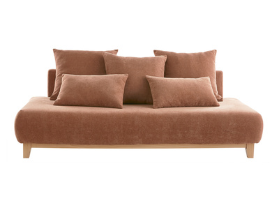 Divano 3 posti in tessuto effetto velluto testurizzato color terracotta e legno chiaro L200 cm ODEON