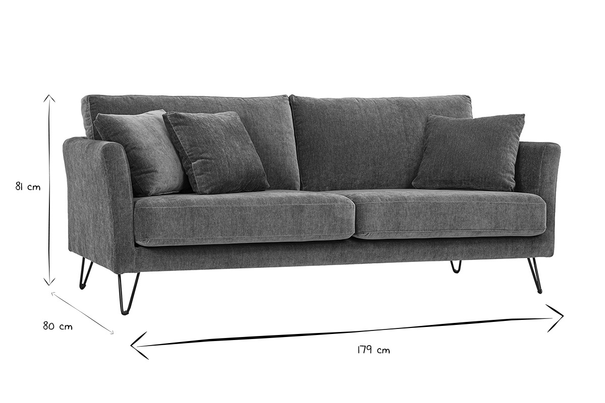 Dimensioni del divano a 3 posti OSLO: L179 x P80 x H81 cm in bianco e nero.