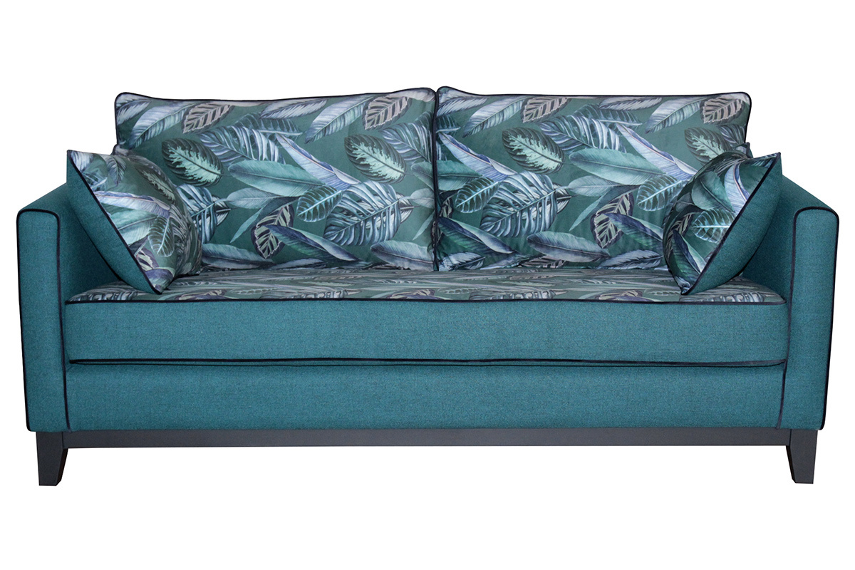 Divano 3 posti reversibile in tessuto stampa vegetale blu pavone HARRISON