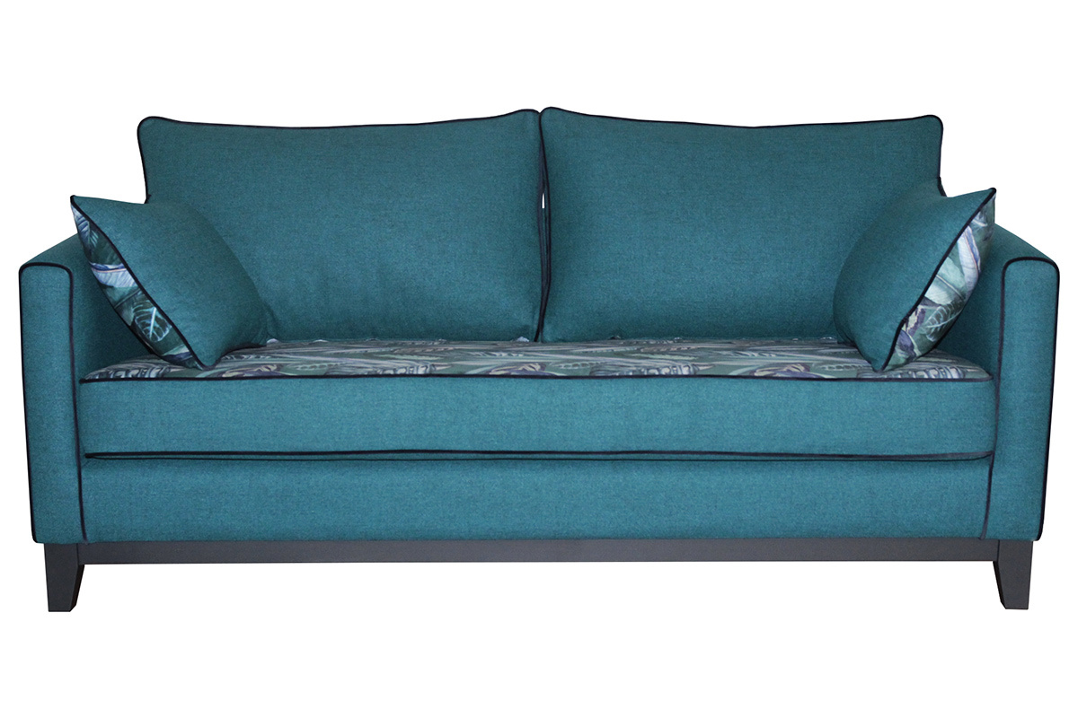 Divano 3 posti reversibile in tessuto stampa vegetale blu pavone HARRISON