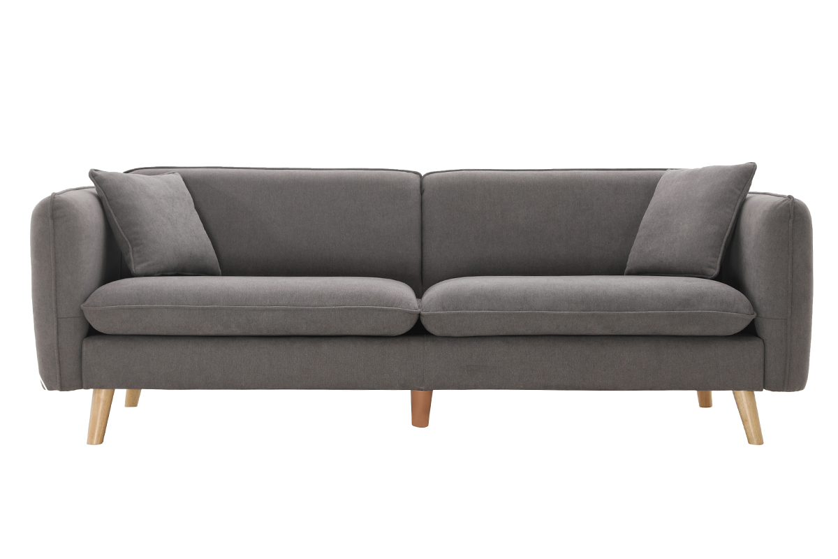 Divano 3 posti scandinavo effetto velluto grigio chiaro e legno ENIS