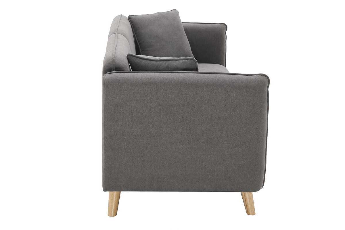 Divano 3 posti scandinavo effetto velluto grigio chiaro e legno ENIS