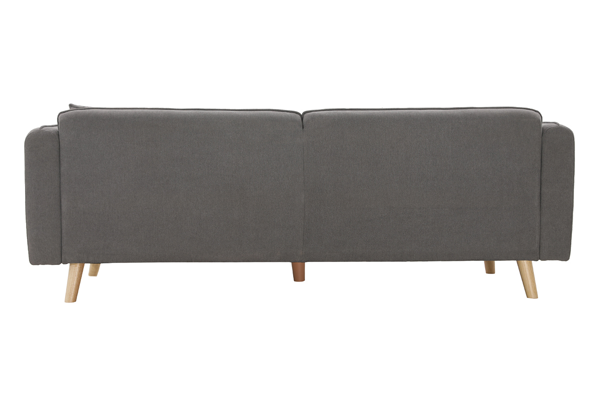 Divano 3 posti scandinavo effetto velluto grigio chiaro e legno ENIS