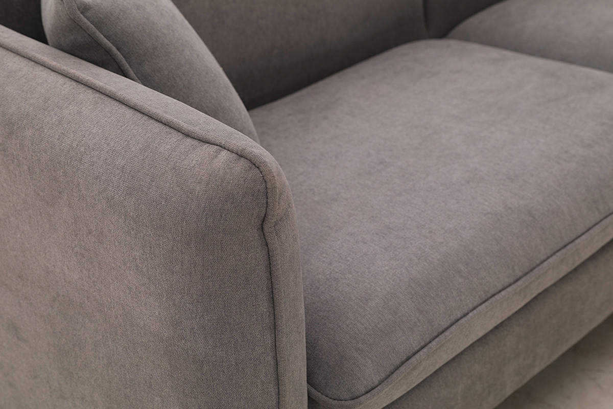 Divano 3 posti scandinavo effetto velluto grigio chiaro e legno ENIS