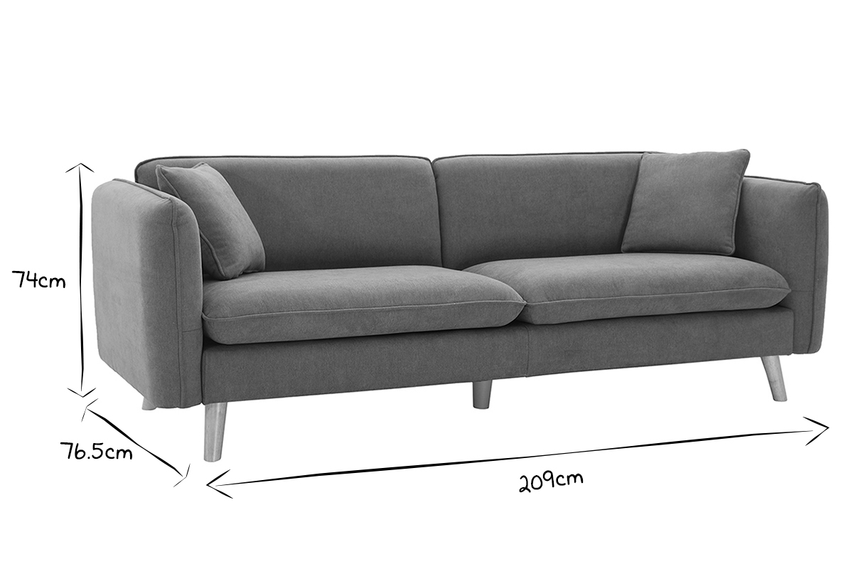 Divano 3 posti scandinavo effetto velluto grigio chiaro e legno ENIS
