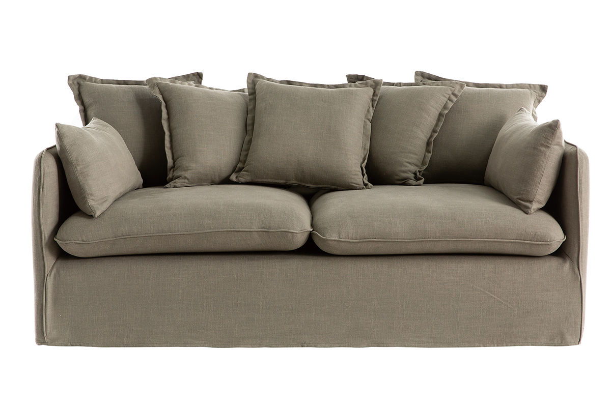 Divano 3 posti sfoderabile in lino verderame MERLIN