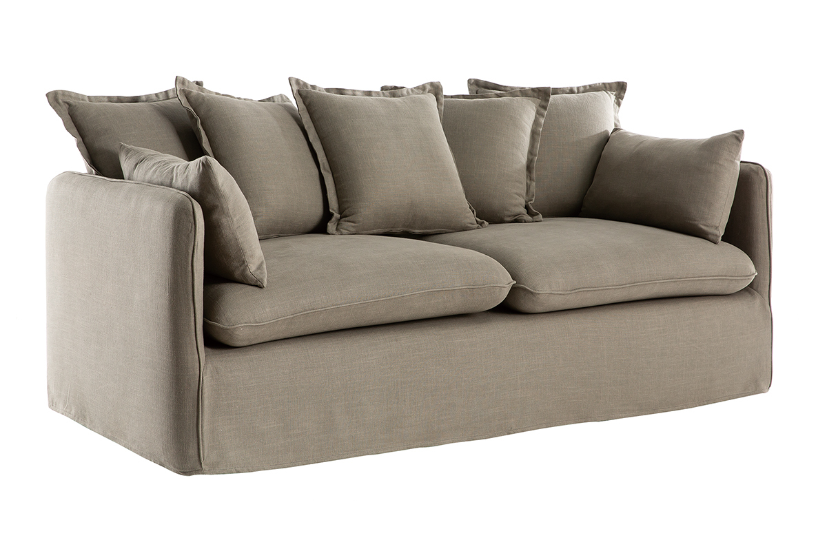 Divano 3 posti sfoderabile in lino verderame MERLIN