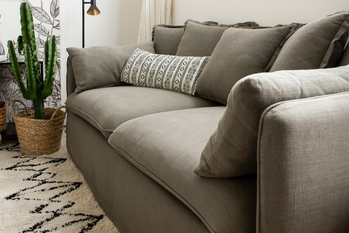 Divano 3 posti sfoderabile in lino verderame MERLIN