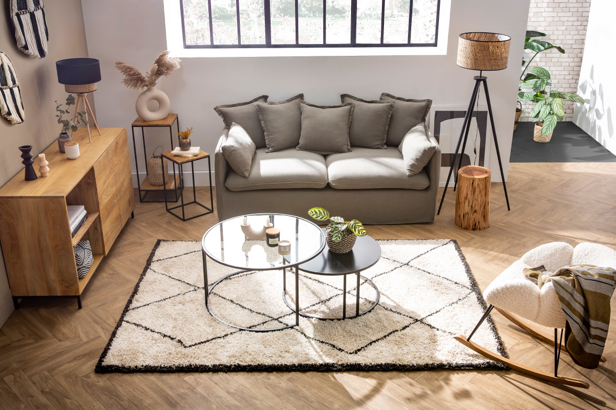 Divano 3 posti sfoderabile in lino verderame MERLIN