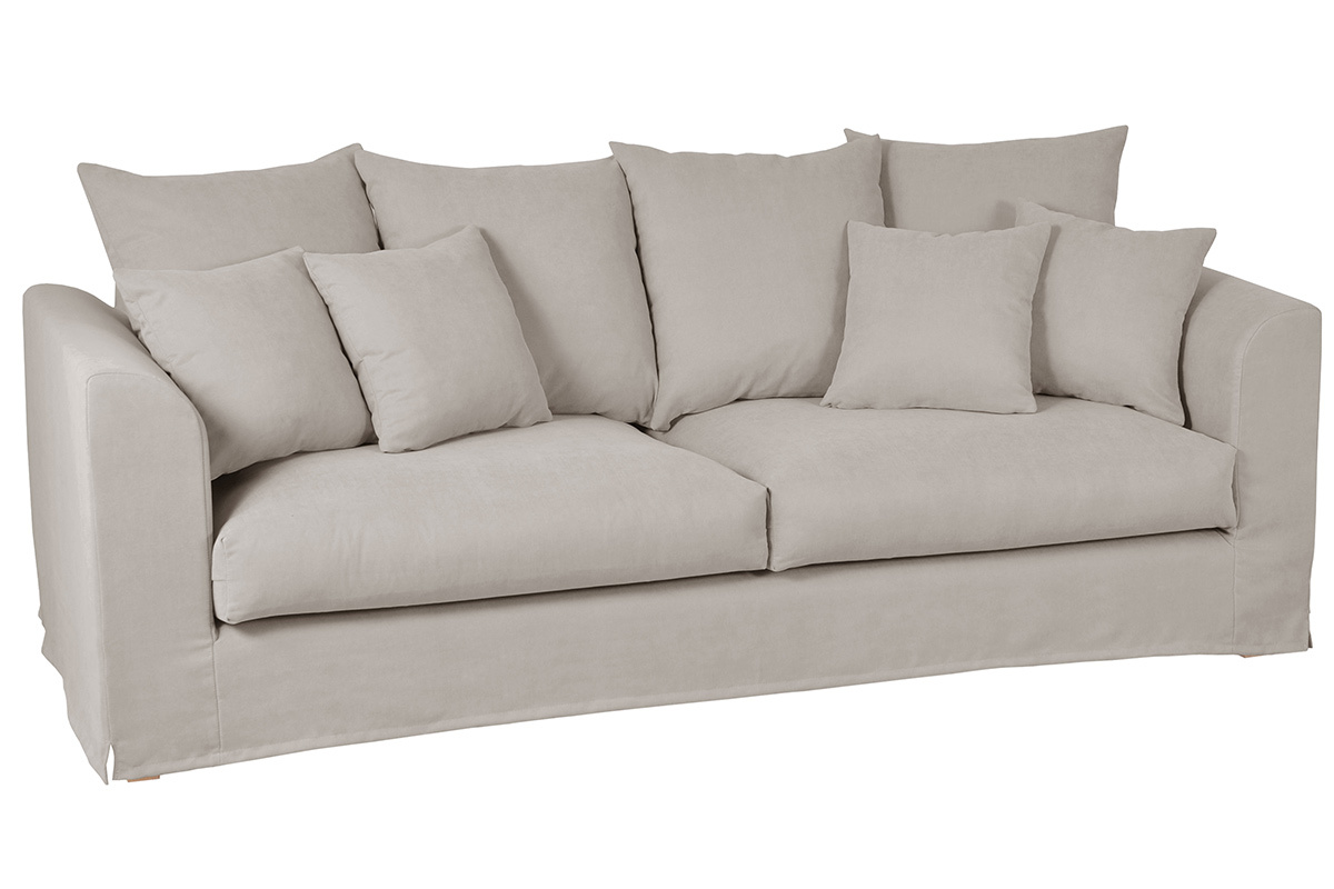 Divano 3 posti sfoderabile in tessuto color grigio tortora FEVER