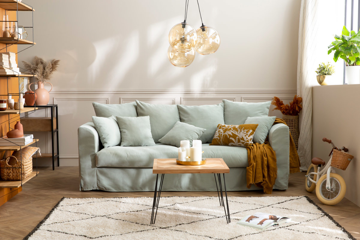 Divano 3 posti sfoderabile in tessuto color grigio tortora FEVER