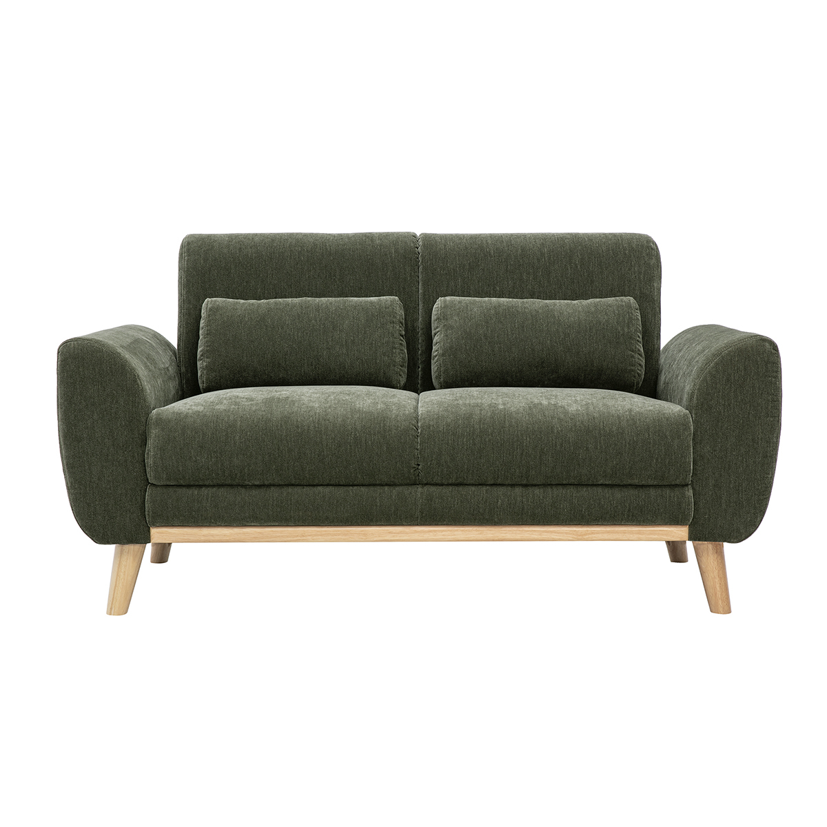 Divano a 2 posti in tessuto effetto velluto verde kaki e legno chiaro EKTOR