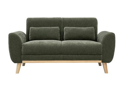 Divano a 2 posti in tessuto effetto velluto verde kaki e legno chiaro EKTOR